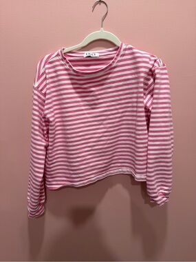 FANCY Pink & White Striped Long-Sleeve Crew Top